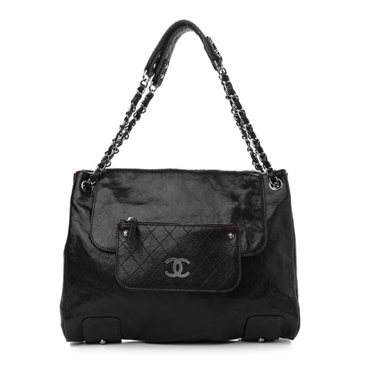 Chanel Caviar Pocket In The City Tote Dark Brown