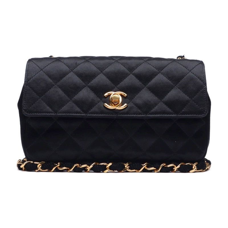 Chanel Mini Matelasse Single Flap Chain Satin Black