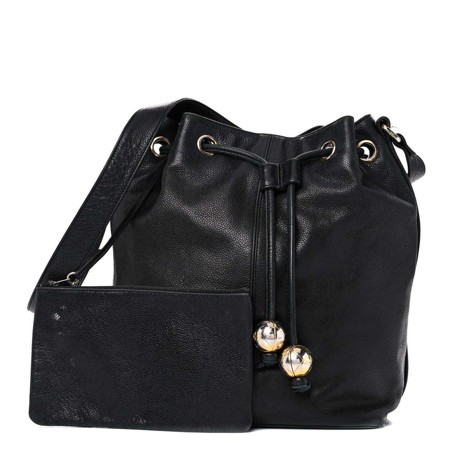 Chanel Caviar Drawstring Shoulder Bag Black
