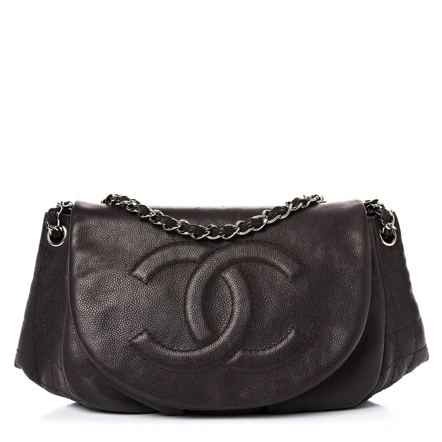 Chanel Caviar Half Moon Large Flap Dark Brown