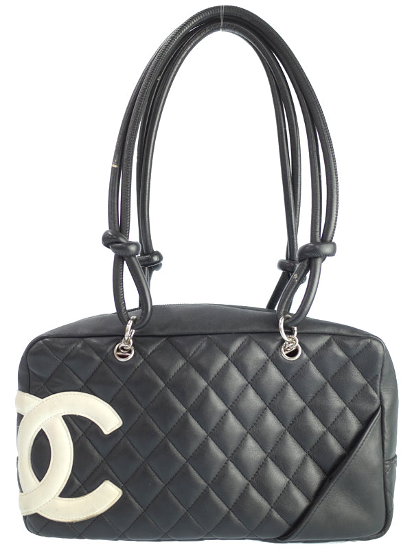 Chanel Cambon Line Bowling Bag Shoulder Bag Black White