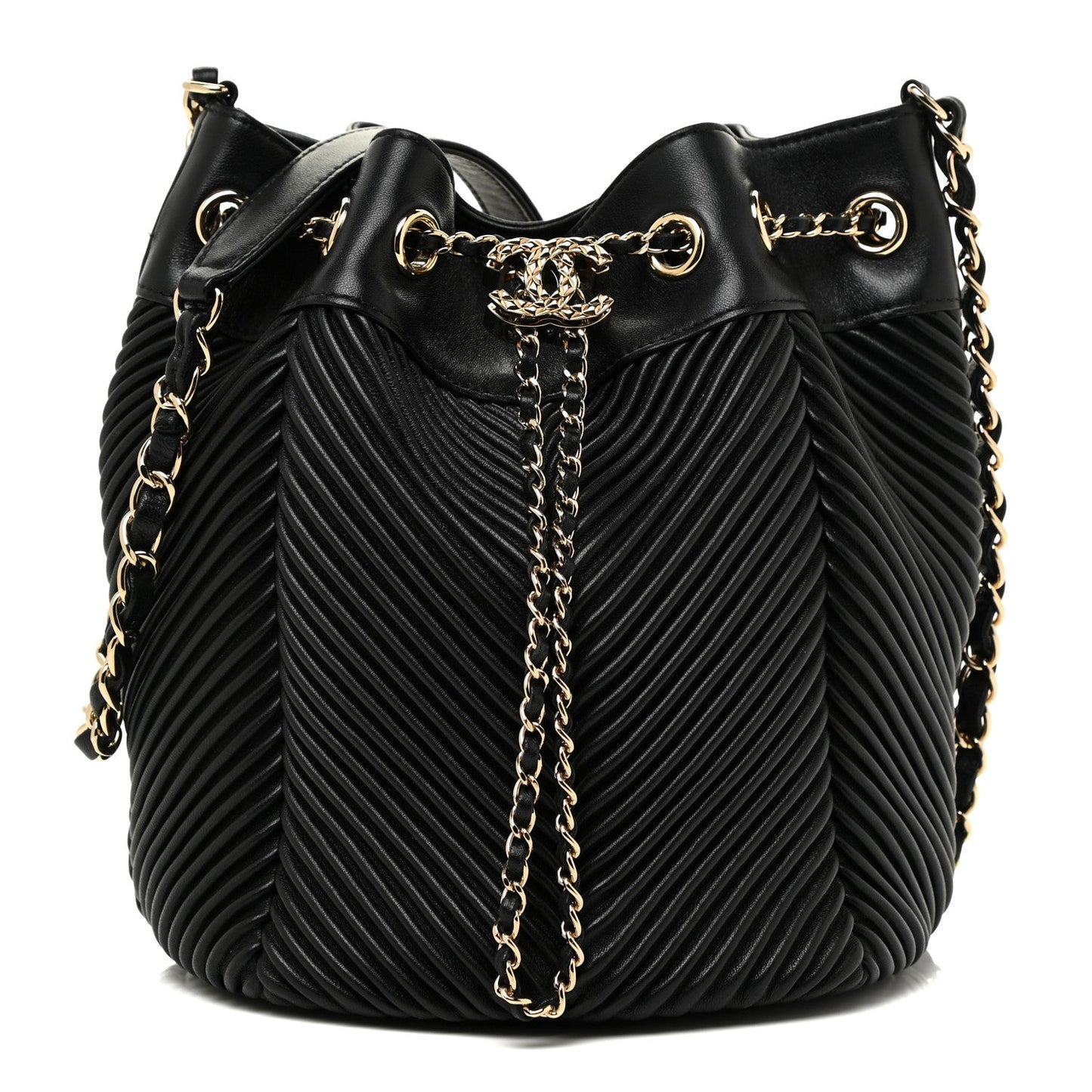 Chanel Lambskin Chevron Drawstring Bag Black