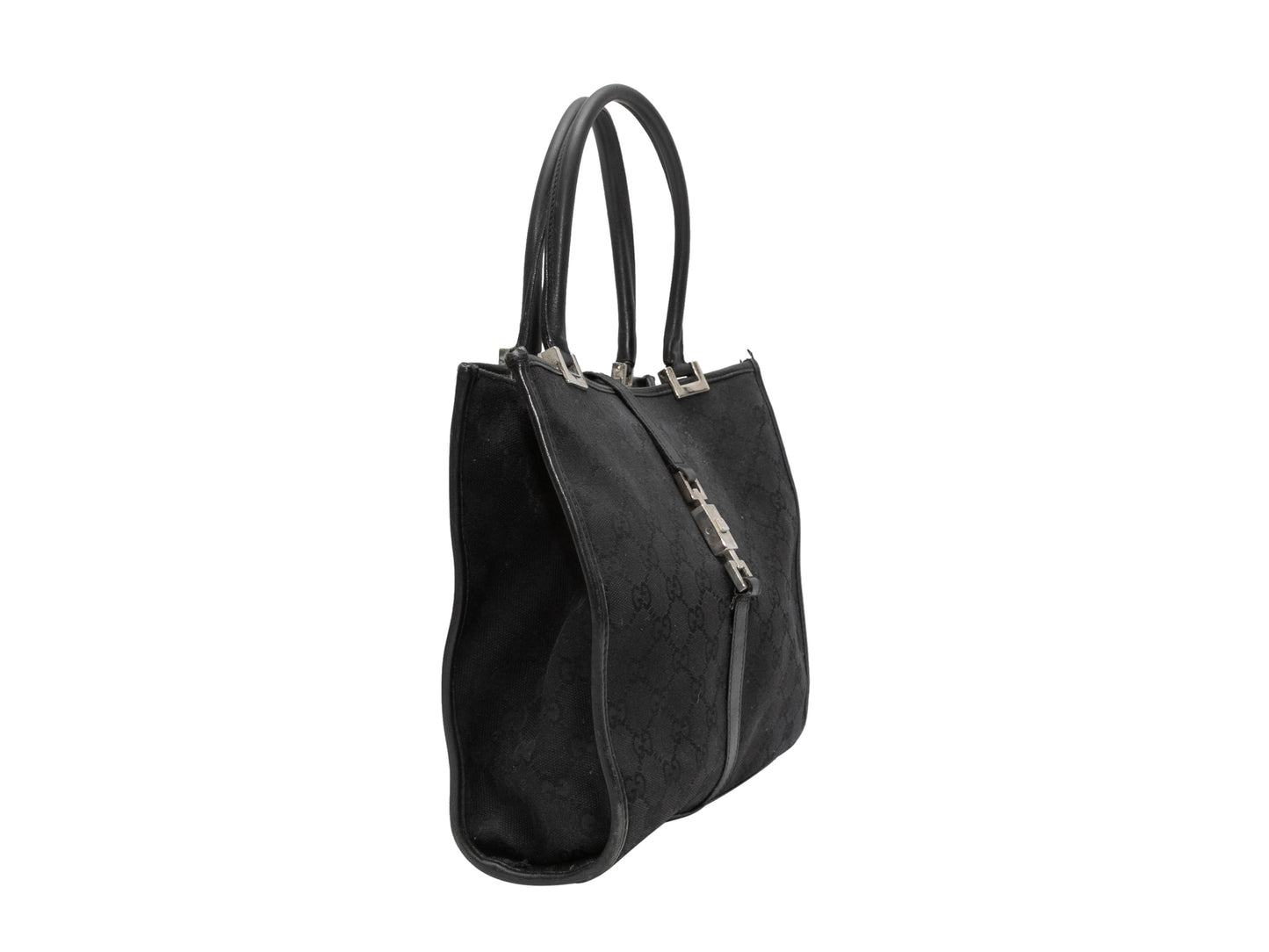 Gucci Black Leather Canvas Tote Style 15