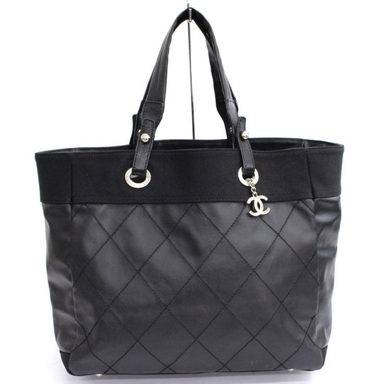 Chanel Paris Biarritz MM Handbag Shoulder Bag Black Cocomark
