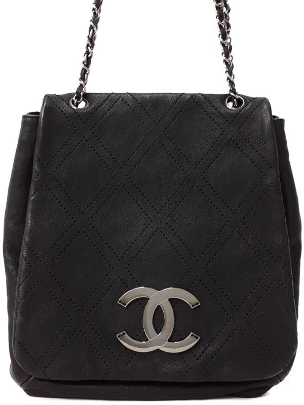 Chanel Diamond Stitch Double Chain Shoulder Bag Black