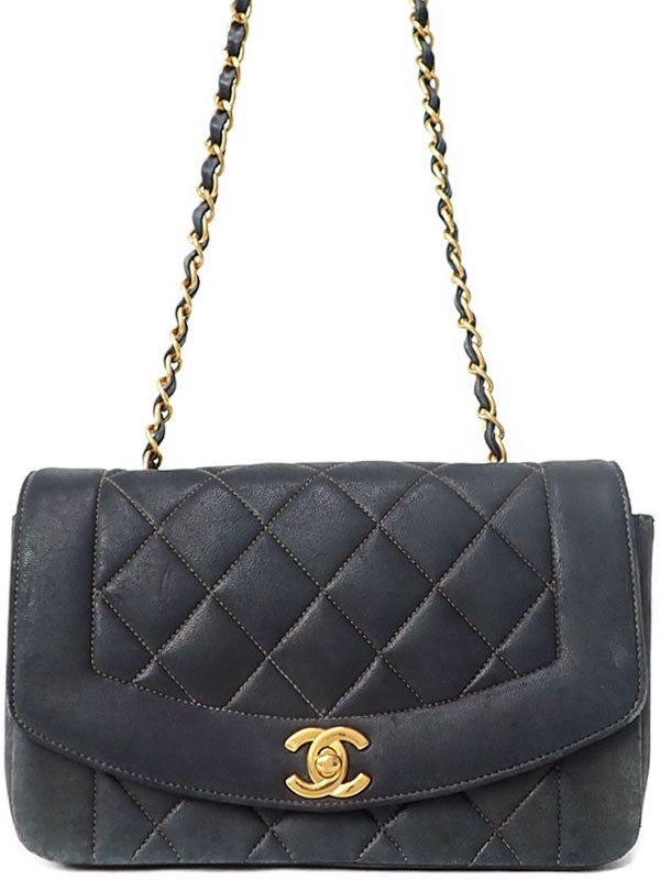 Chanel Diana Matelasse Chain Shoulder Bag Black