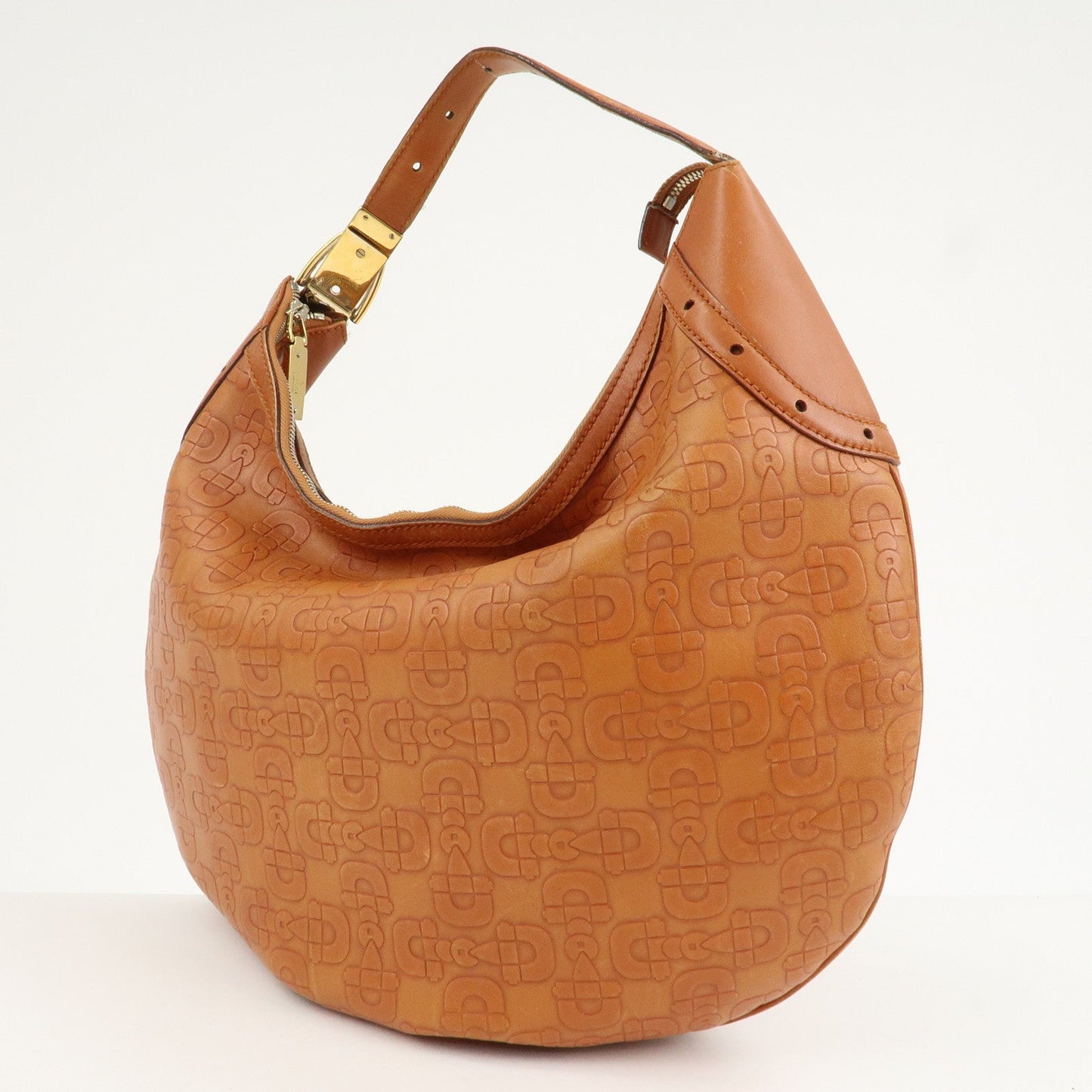 GUCCI Horsebit Leather Shoulder Bag Hand Bag Brown Gold HDW 145764