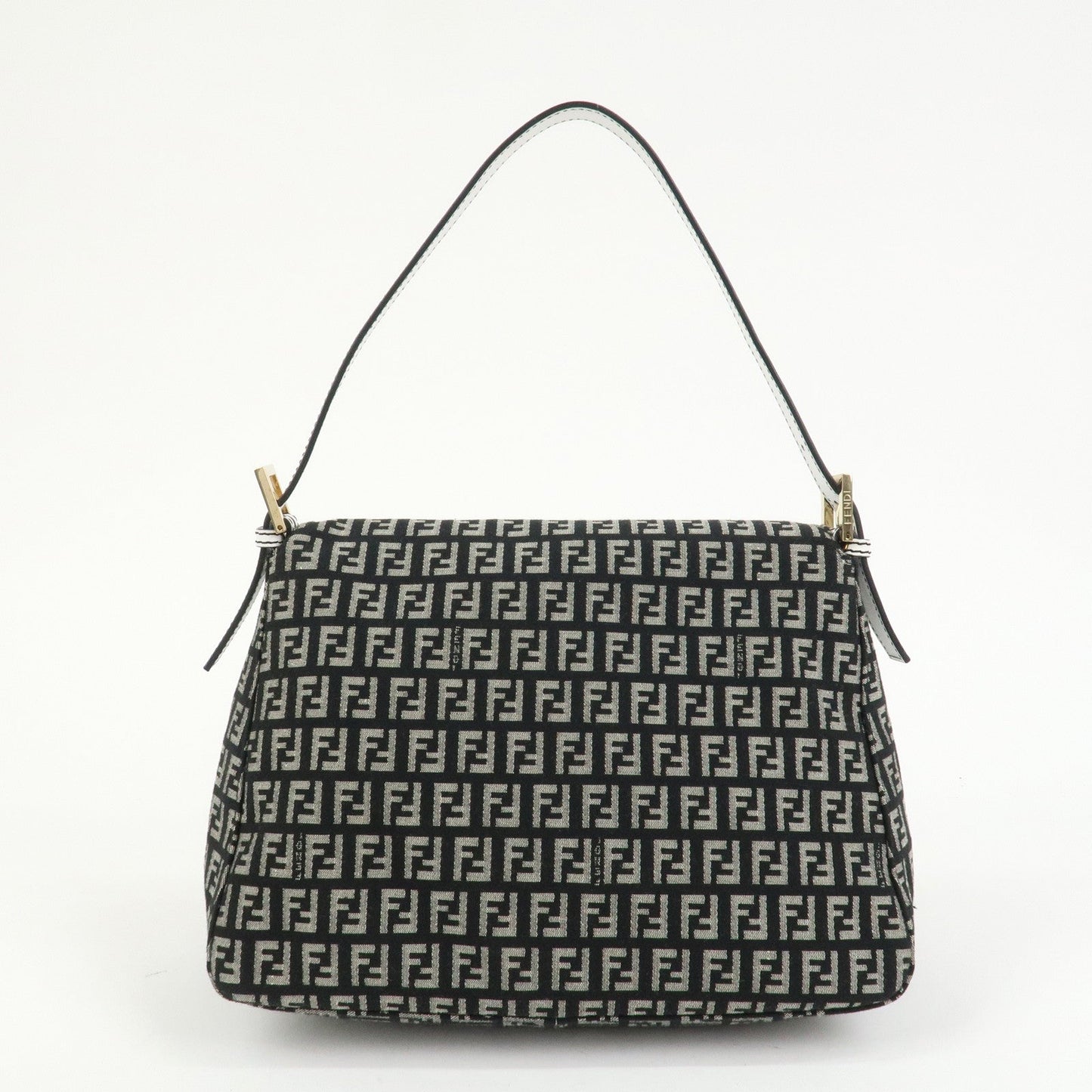 FENDI Mamma Baguette Zucchino Leather Canvas Shoulder Bag 8BR001