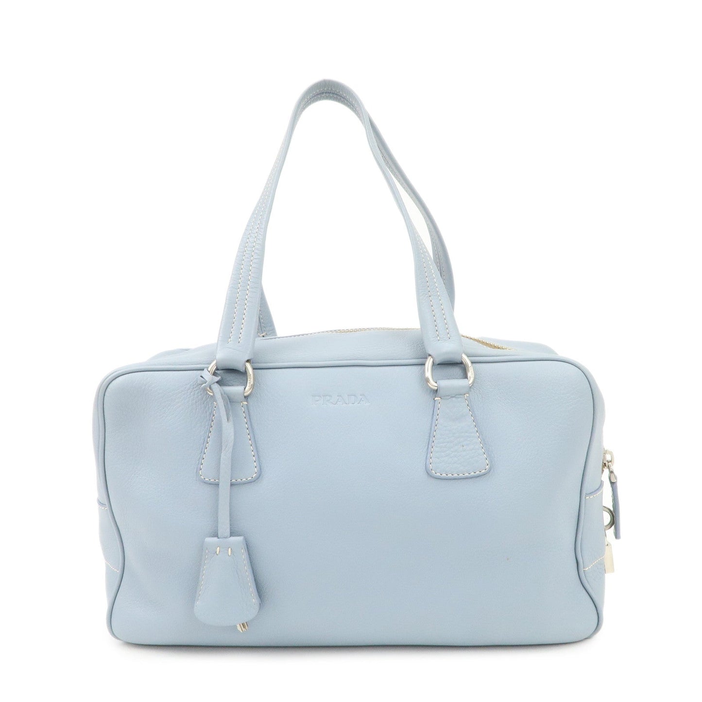 PRADA Leather Boston Bag Shoulder Bag Blue BR2246