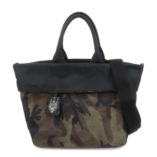 PRADATriangle Logo Nylon 2Way Hand Shoulder Bag Black Khaki BN1959