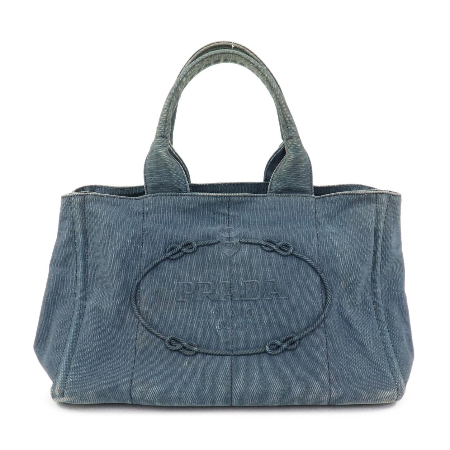 PRADA Logo Canapa Canvas Tote Bag Hand Bag Blue B1877B