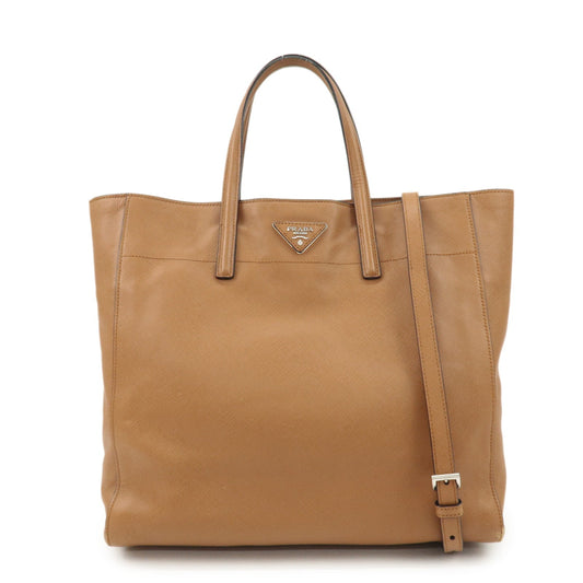 PRADA Triangle Logo Saffiano Leather 2Way Tote Bag Brown BN2666