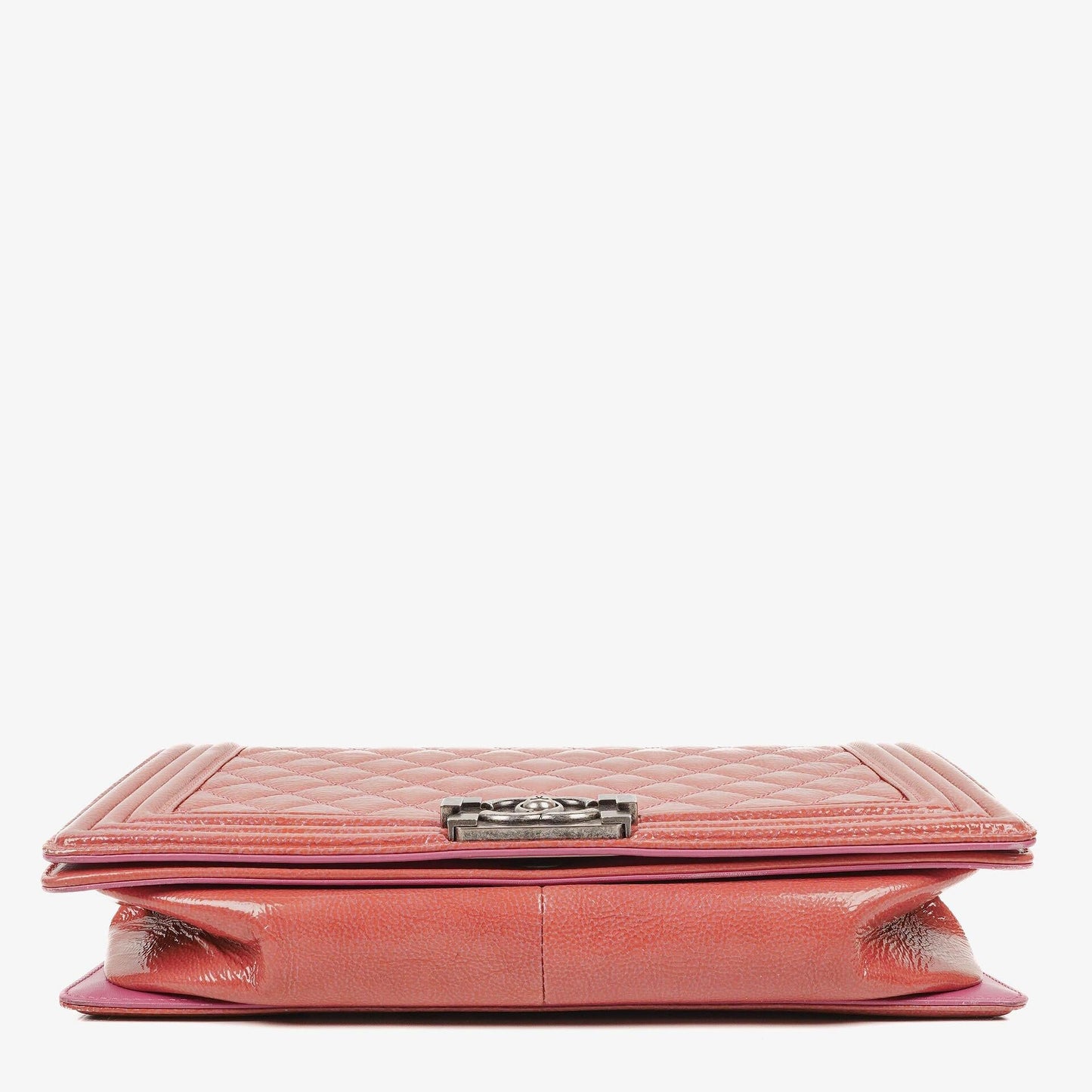 Chanel Large Boy Pink Distressed Patent Quilted Flap Bag