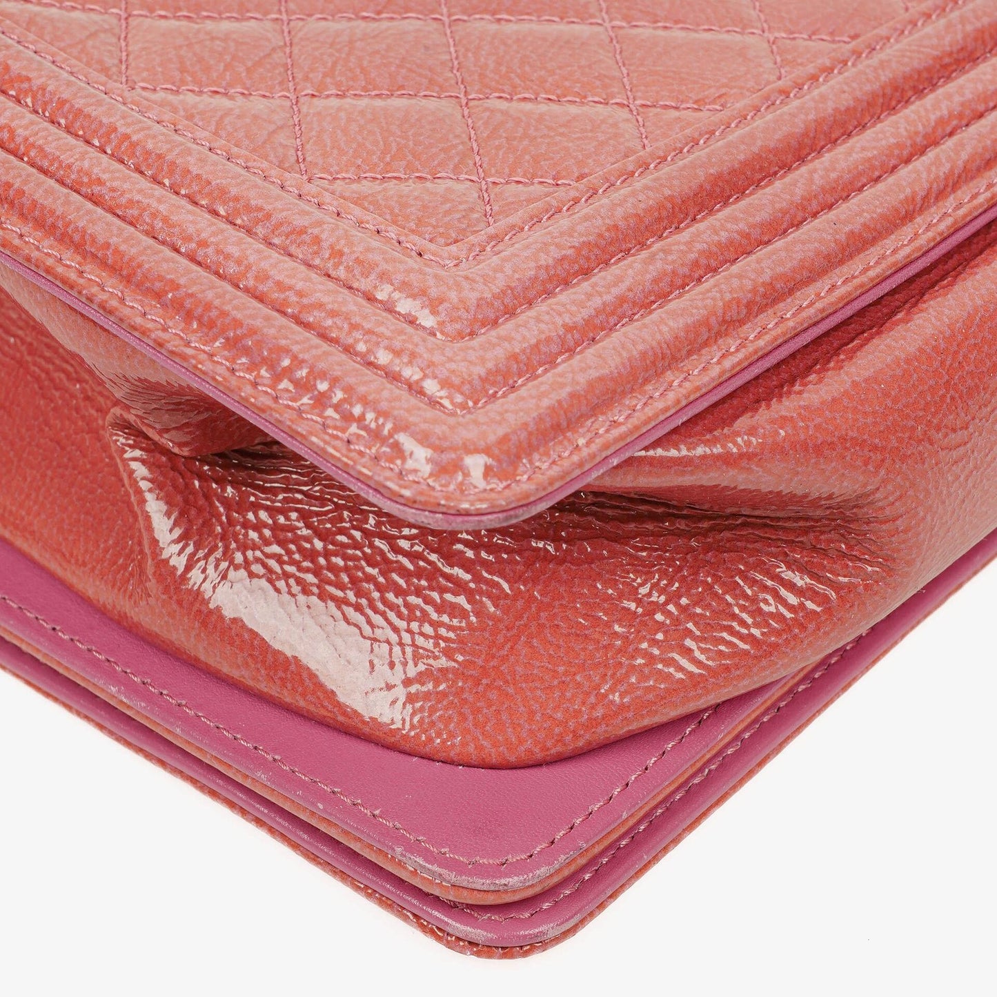 Chanel Large Boy Pink Distressed Patent Quilted Flap Bag