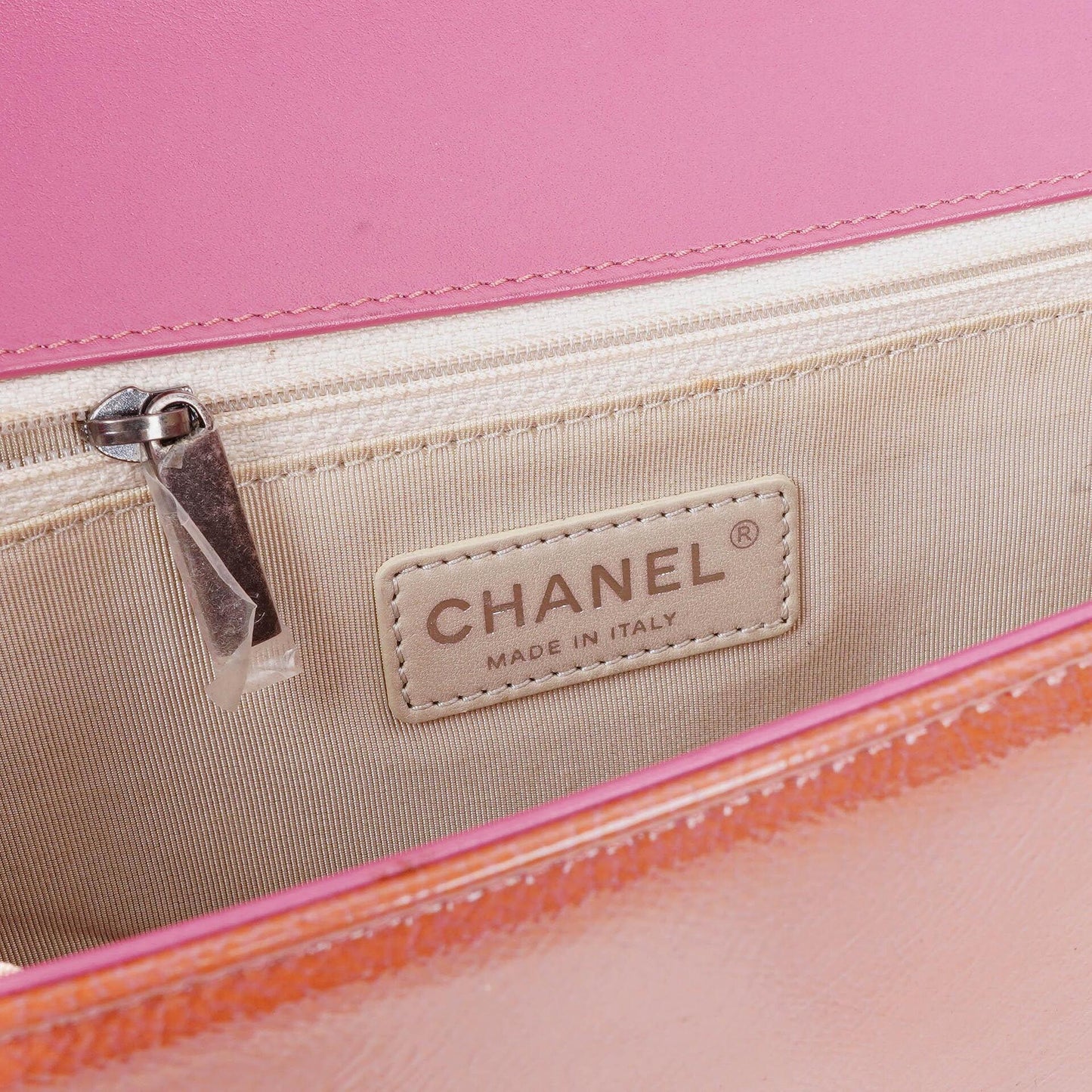 Chanel Large Boy Pink Distressed Patent Quilted Flap Bag