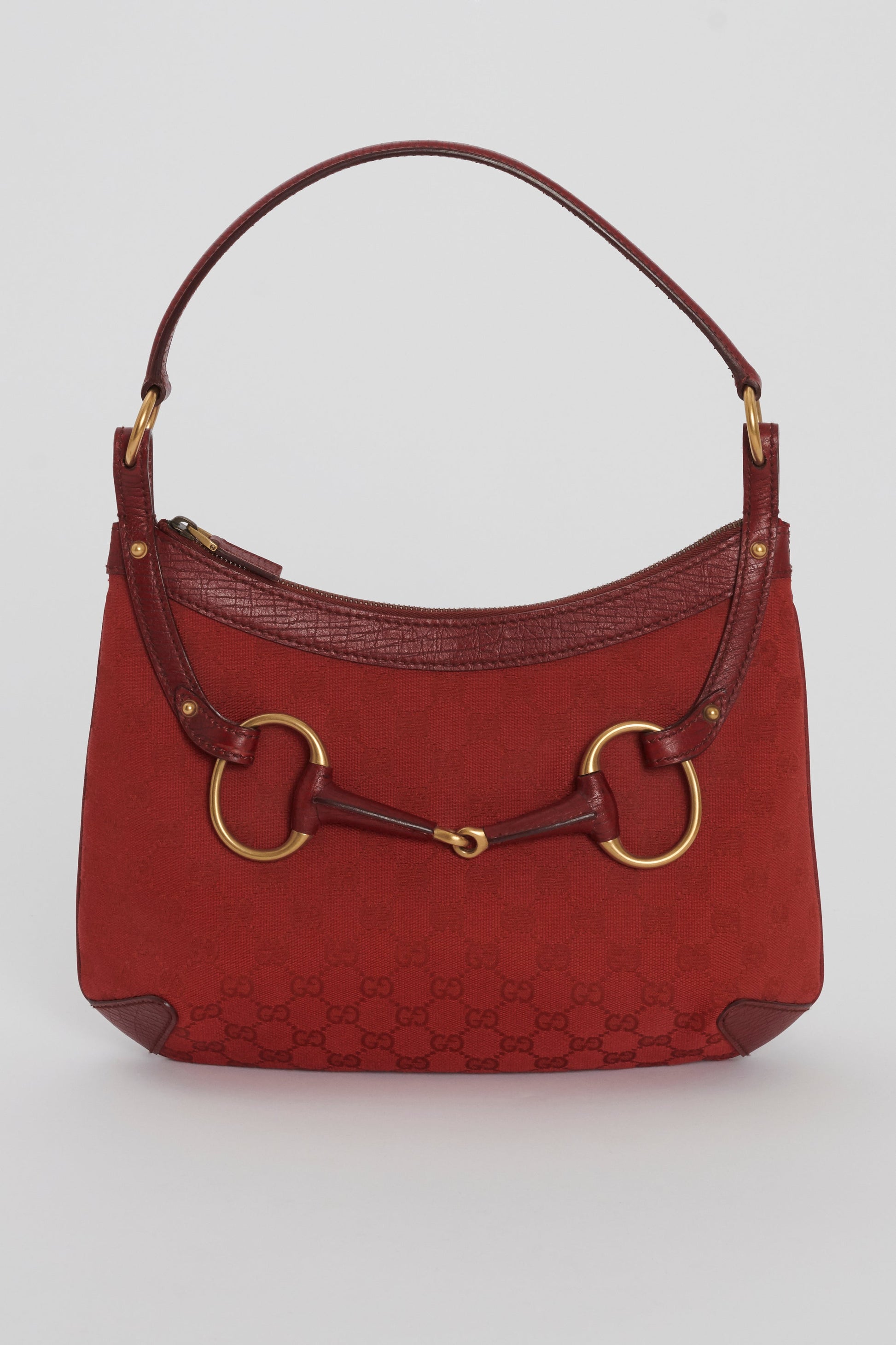 Gucci Red Leather Canvas Shoulder Bag