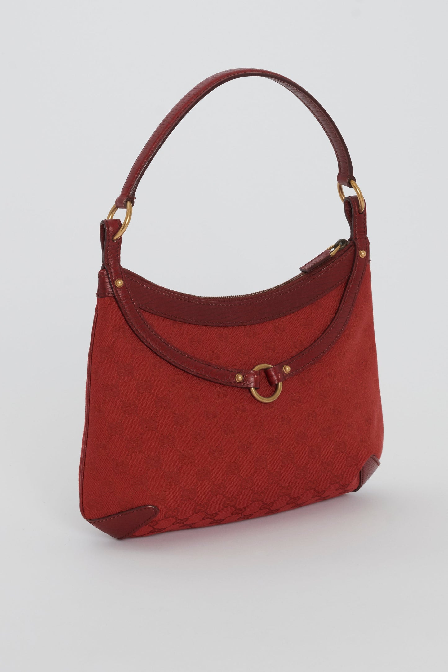 Gucci Red Leather Canvas Shoulder Bag