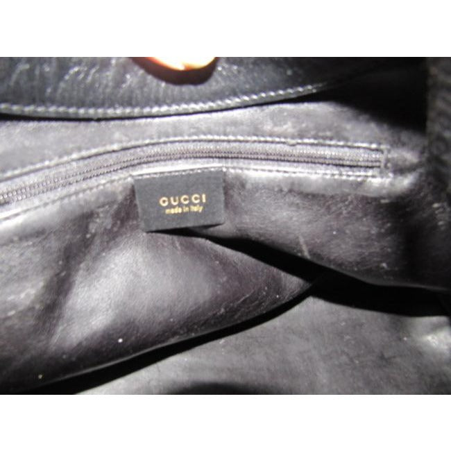 Gucci Shopper Tote With V Shaped Top Bamboo Handle Black Leather Hobo Bag