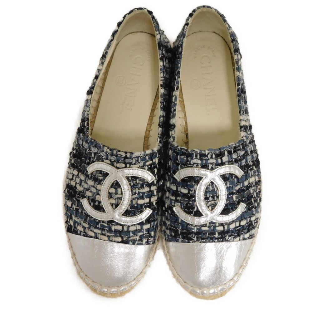 CHANEL Slip-on G29762 tweed Navy CC mark COCO Mark espadrilles