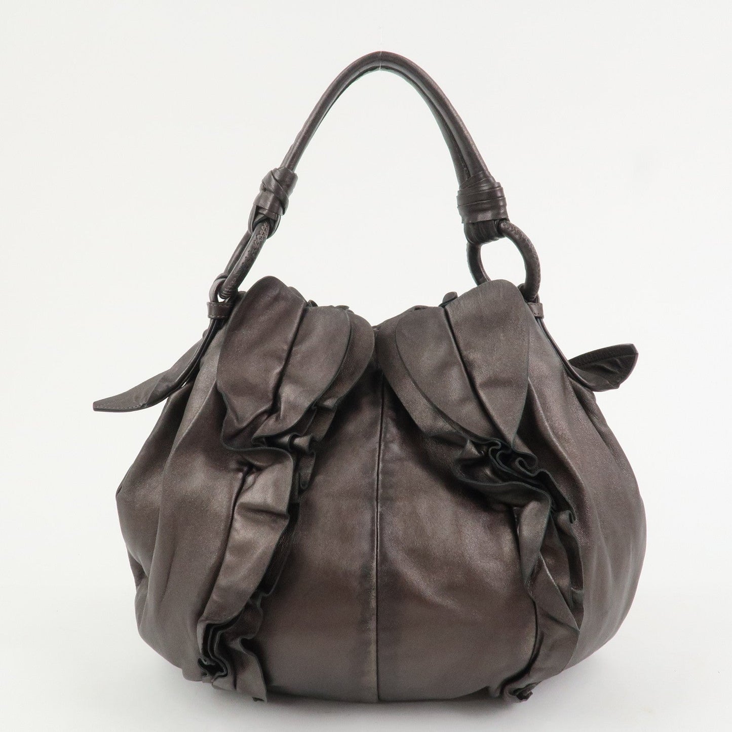 PRADA Logo Nappa Leather Shoulder Bag Hand Bag Bronze BR3993