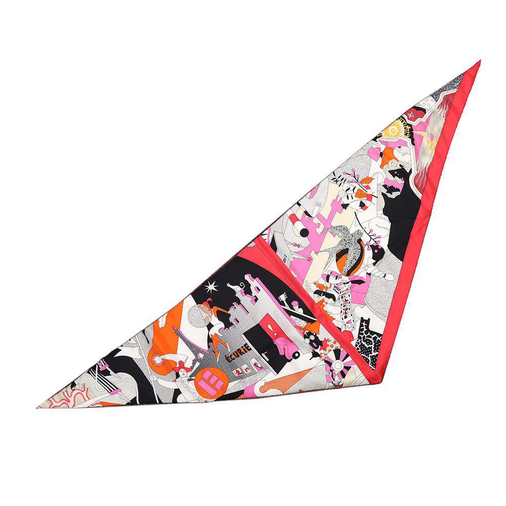 HERMES Triangle Scarf CA DECOIFFE Rose/Noir/Blanc Silk100%