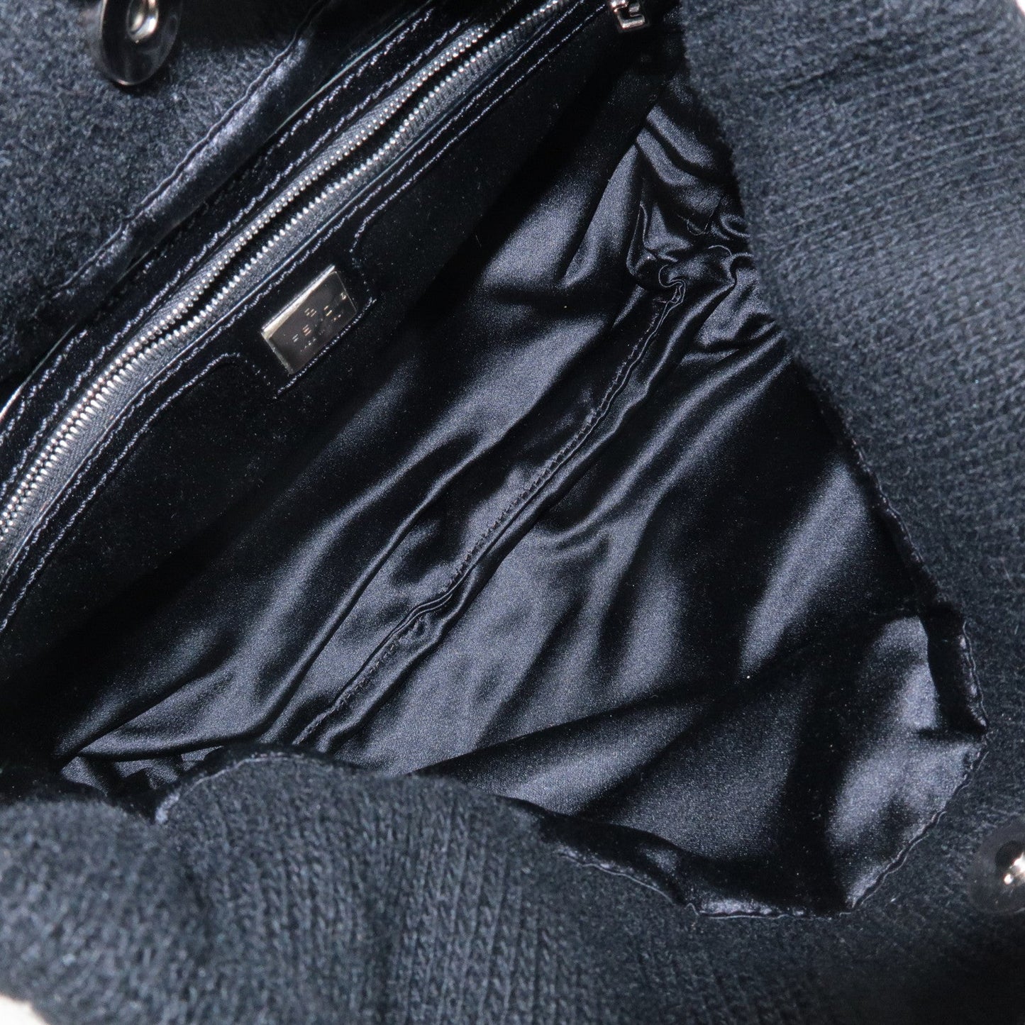 FENDI Wool Leather Tote Bag Shoulder Bag Black 26633