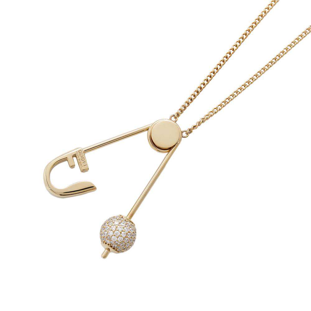 FENDI Fendace Safety Pin Motif Rhinestone Necklace Gold8AH599 A44G Gold Plated Rhinestone
