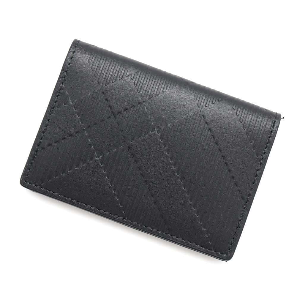 BURBERRY Embossed Check Bifold Card Case Black8103993 Leather