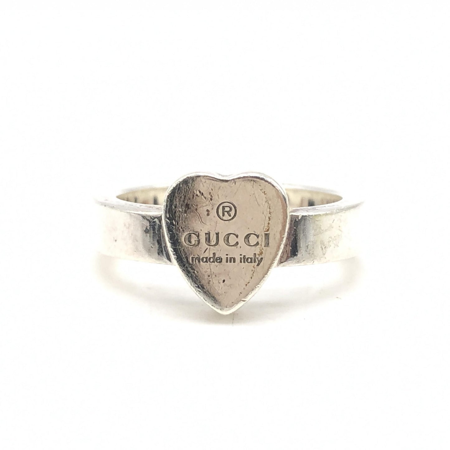 Gucci Sterling Silver Heart Trademark Ring, US Size Women's 5.5 ( )
