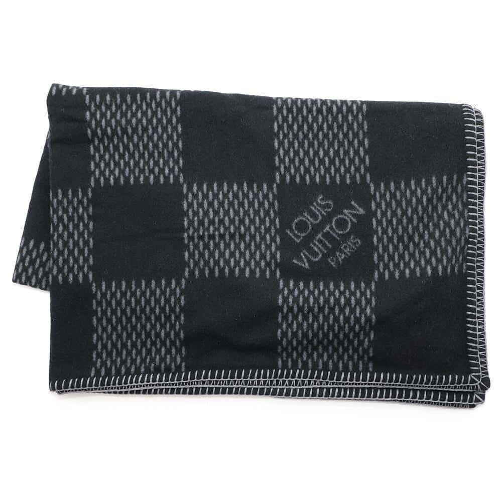 LOUIS VUITTON Couverture Damier Classic Black/GrayM76561 Wool 90% Cashmere10%
