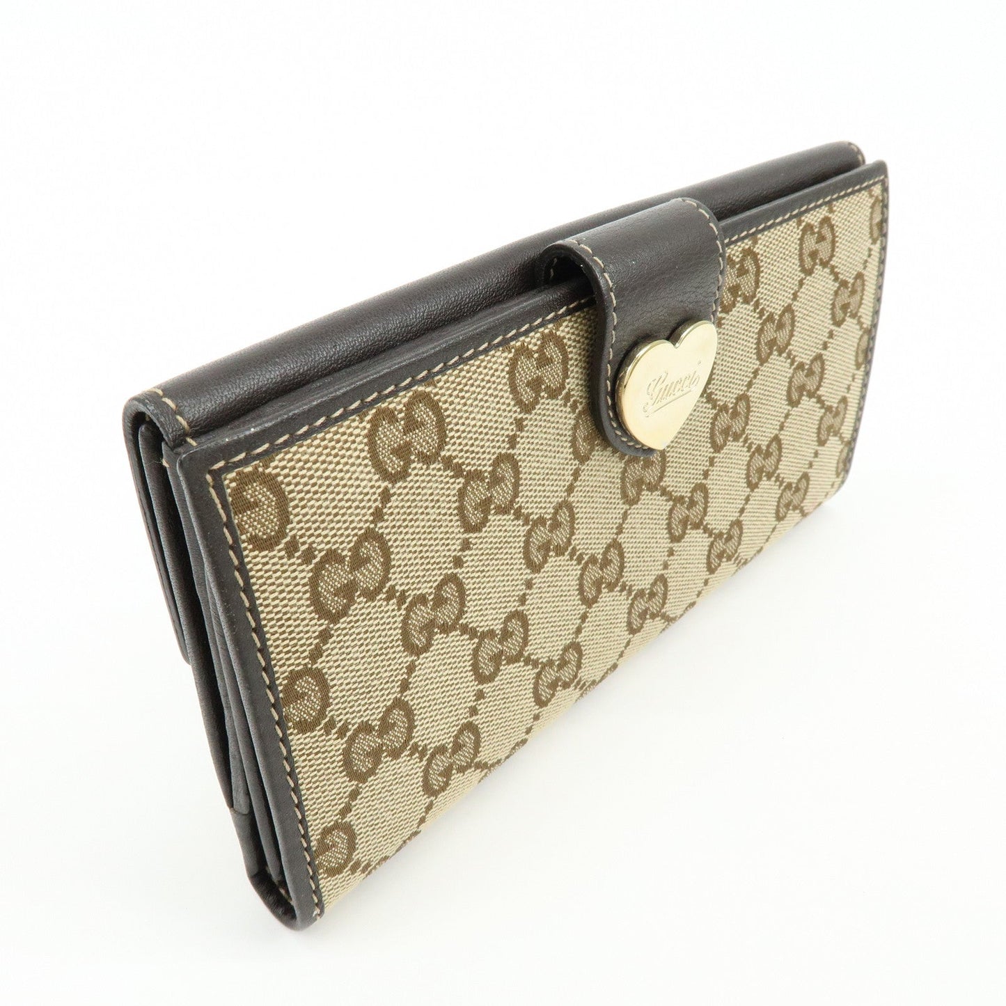 GUCCI GG Heart Logo Canvas Leather W Hook Long Wallet 203550