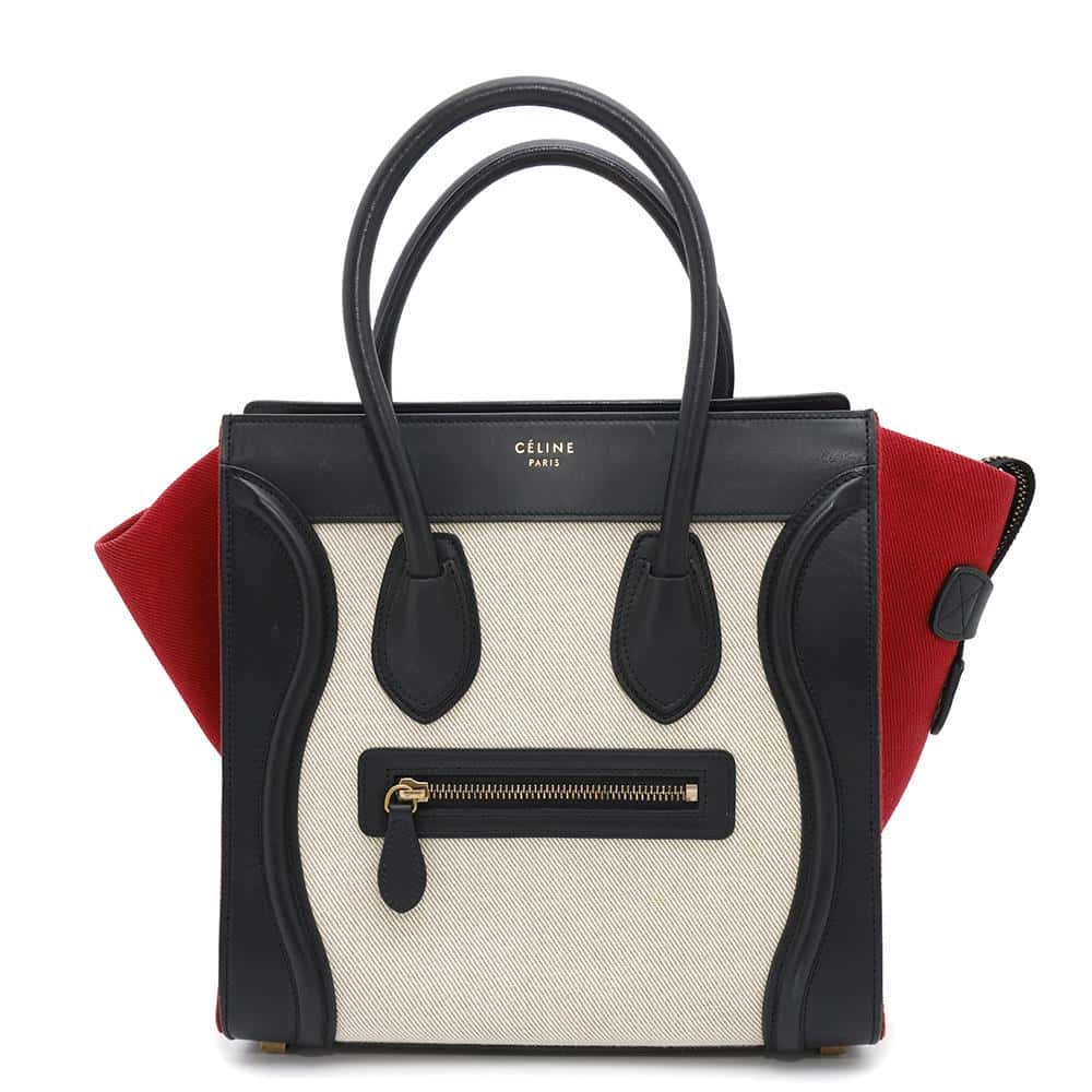 CELINE Luggage shopper Natural/Black/Red167792 Canvas Leather Size micro