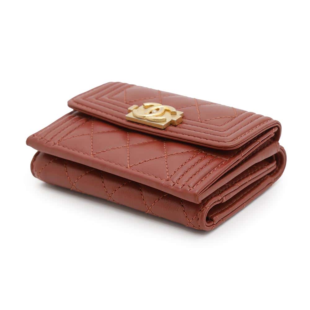 CHANEL Boy Chanel Compact Wallet BrownRedA84432 Lambskin