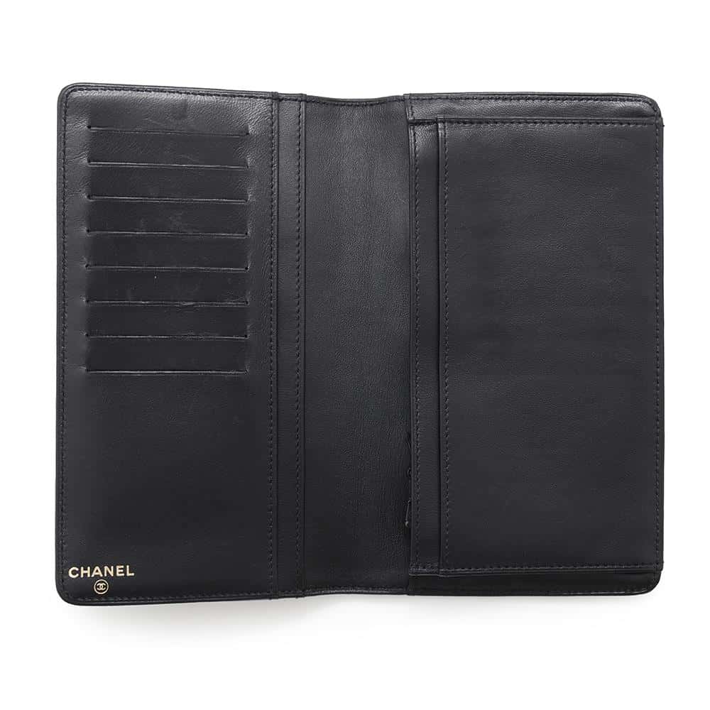 CHANEL Icon Line Bifold Wallet Black Lambskin