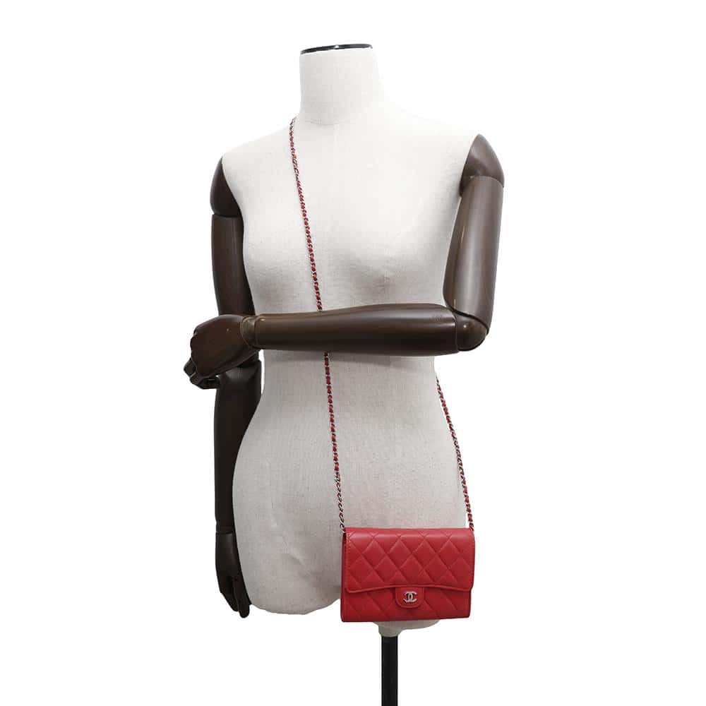 CHANEL Matelasse Chain wallet Red Lambskin