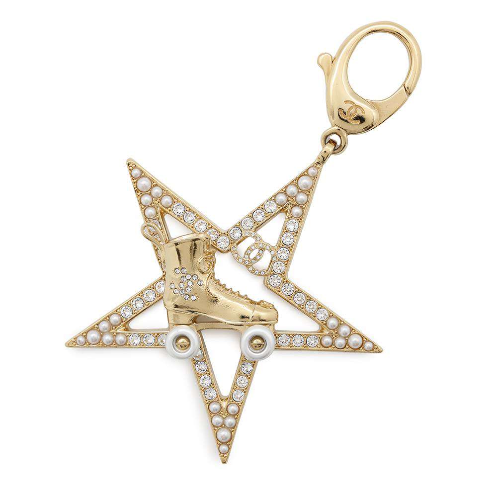 CHANEL Star Motif Bag Charm GoldABC666 Metal Rhinestone Faux Pearl