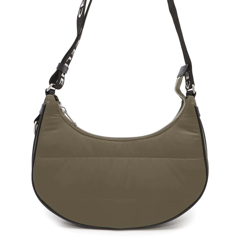 CELINE AVA Quilted Shoulder Khaki196972 Nylon Leather Size Medium