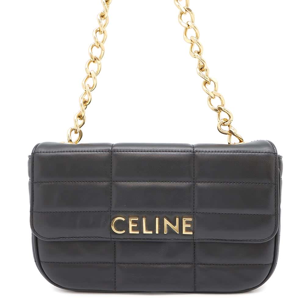 CELINE Chain Matelasse MonoChrome Shoulder Black111273EPZ Goatskin Leather