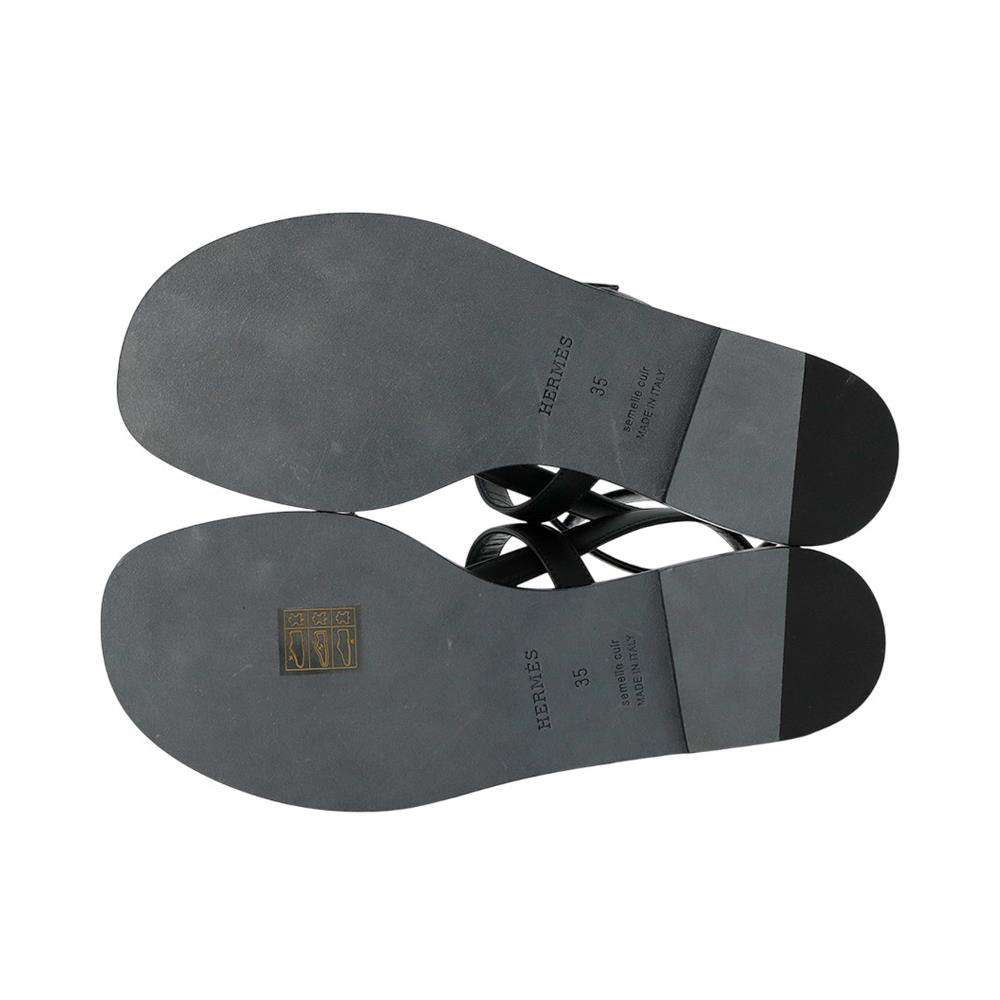 HERMES Harmony Sandals Black Calf Leather Size 35