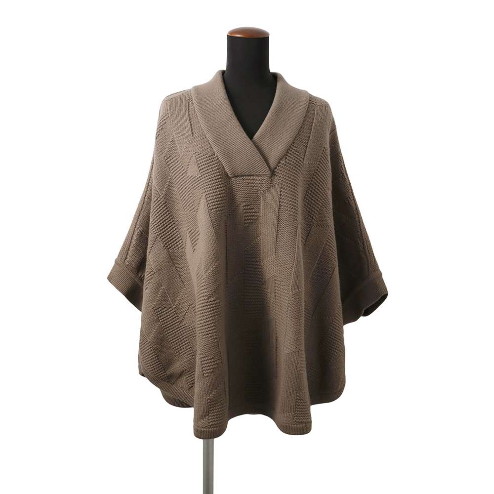 HERMES H logo poncho Size 34 Brown Wool 100%