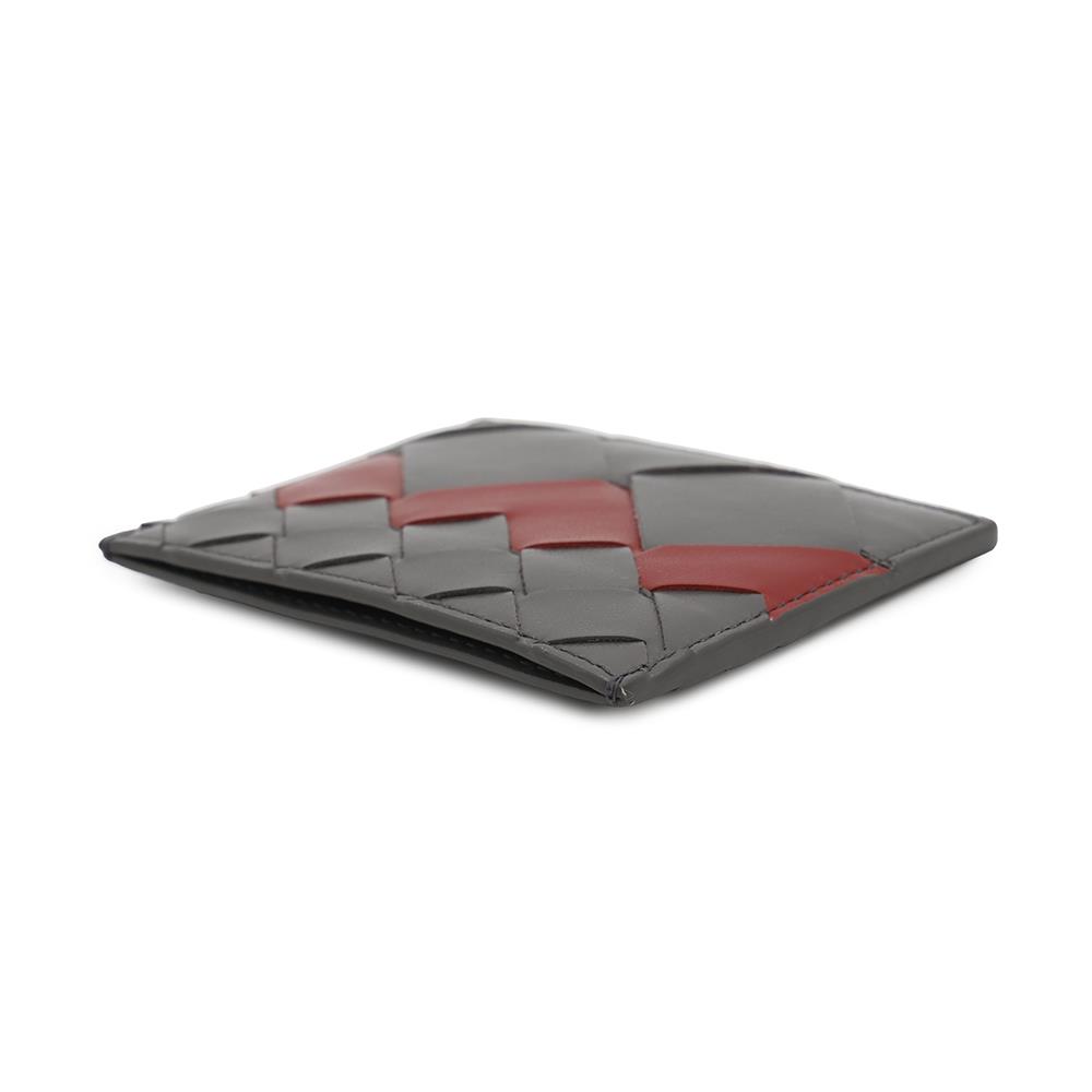Bottega Veneta INTRECCIATO Credit Card Case Gray/Red Leather