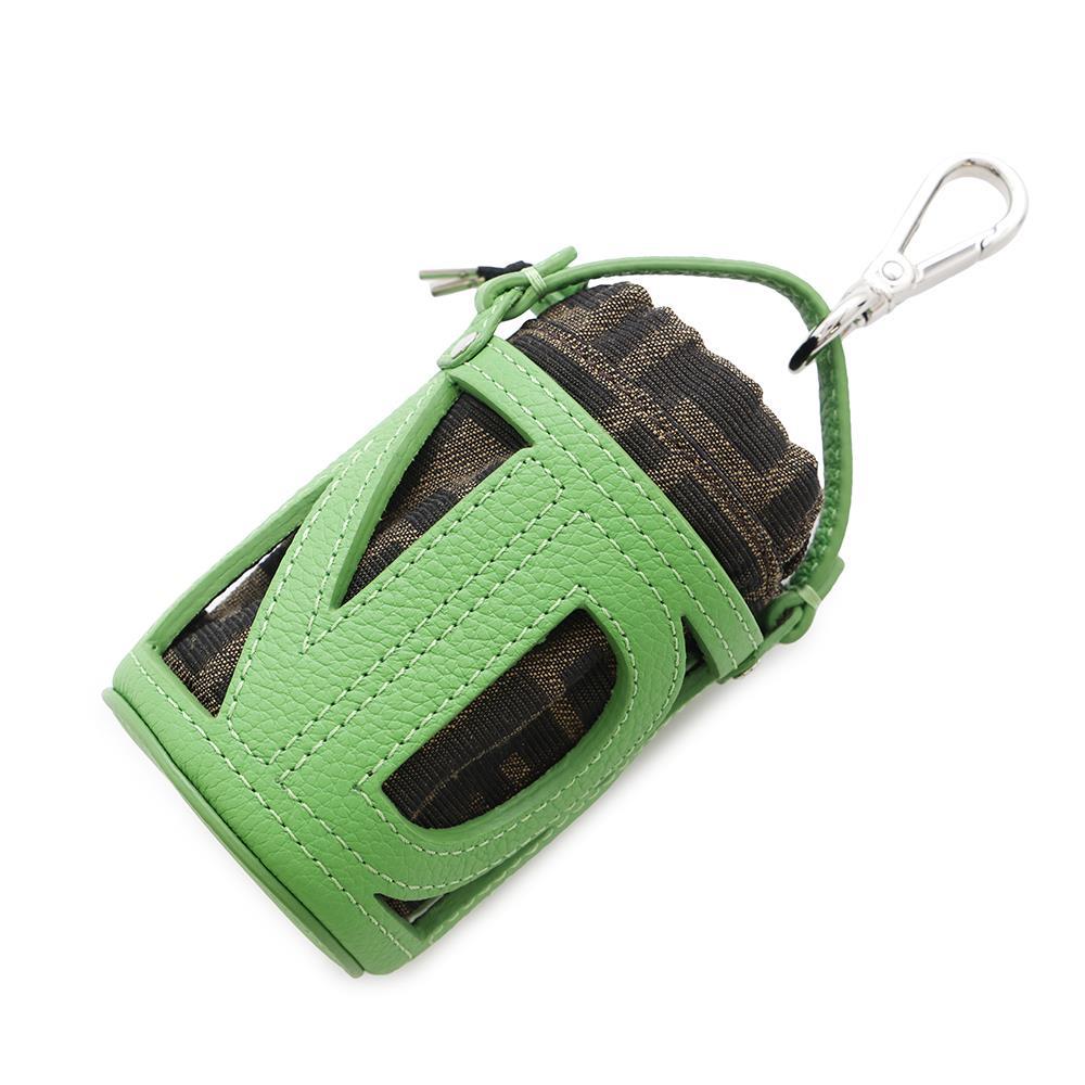 FENDI Zucca Pattern Bucket Motif Bag Charm Green7AS158 Canvas Leather
