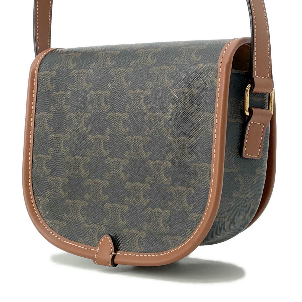 CELINE Triomphe Folco Shoulder Bag Tan191502 PVC Coated Canvas Leather Size Medium