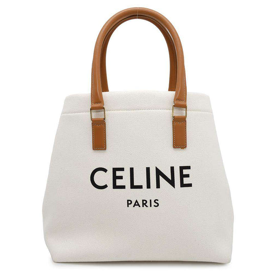 CELINE Horizontal Cabas White/Brown192162BNZ.02NT Canvas Leather