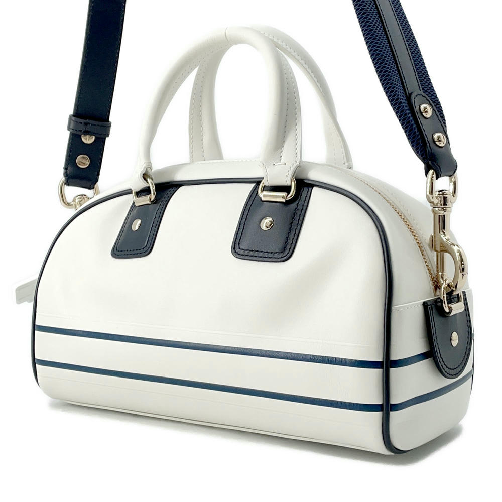 Dior ?Vibe 2WAY Bowling Bag White/NavyM6209OOBR Leather Rubber Size Small