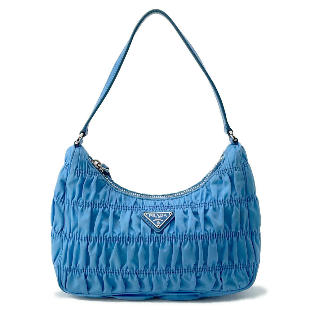 PRADA ?Gathered One Shoulder Bag Light Blue1NE204 Nylon