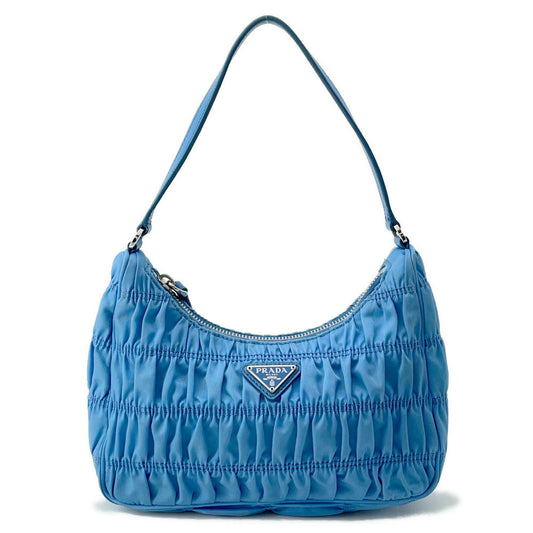 PRADA ?Gathered One Shoulder Bag Light Blue1NE204 Nylon
