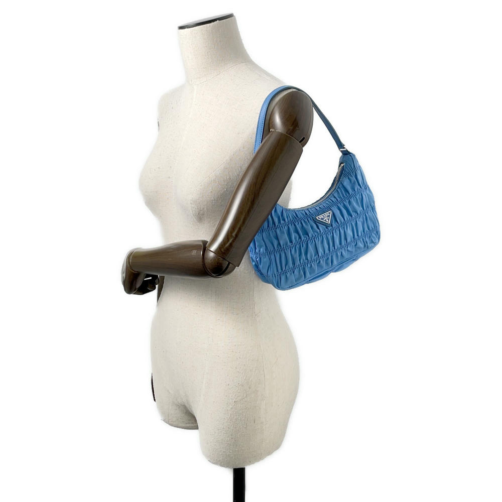 PRADA ?Gathered One Shoulder Bag Light Blue1NE204 Nylon