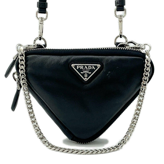 PRADA ?Triangle Mini Pouch 2way Shoulder Black1NR015 Leather