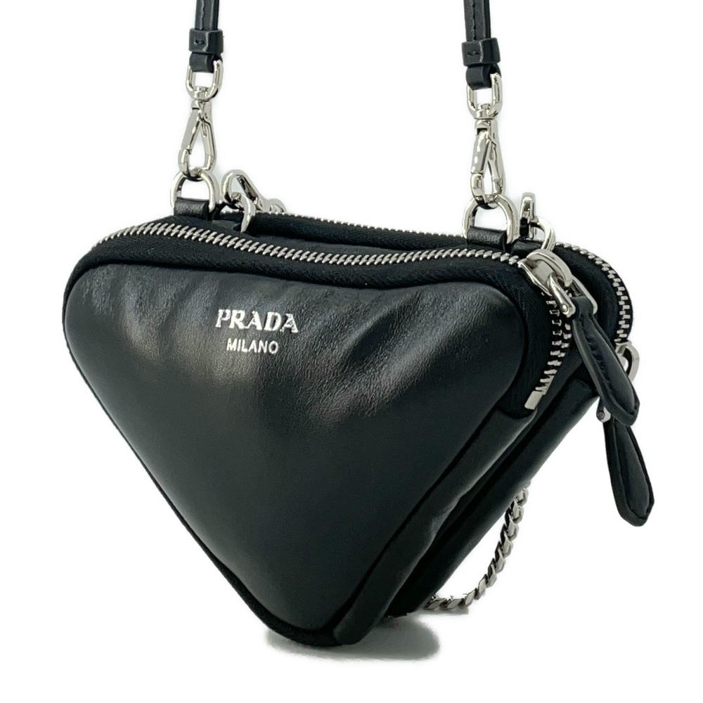 PRADA ?Triangle Mini Pouch 2way Shoulder Black1NR015 Leather